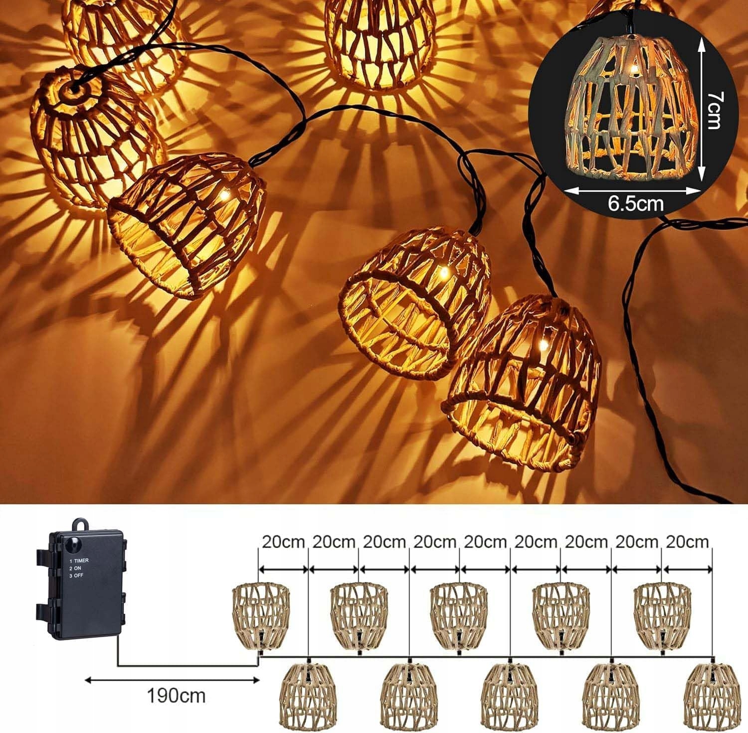 SHENGRUILI Wodoodporna Lampa LED Rattankula na Balkon Ogród Party — miniatura 2