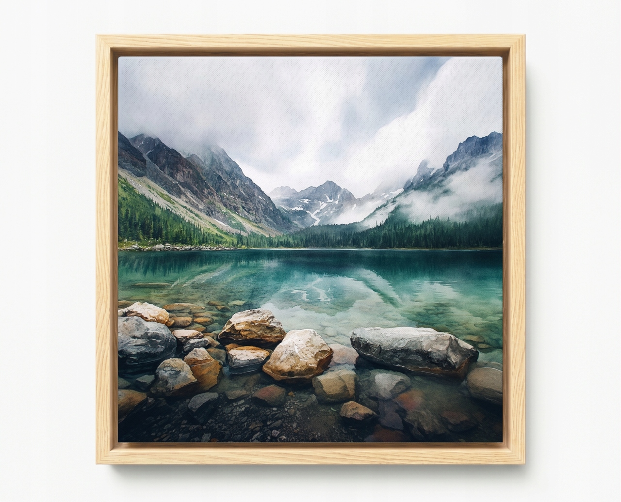 Obraz Rám American Box Horské Jezero Tyrkysová Voda Tatry Mlha 40x40