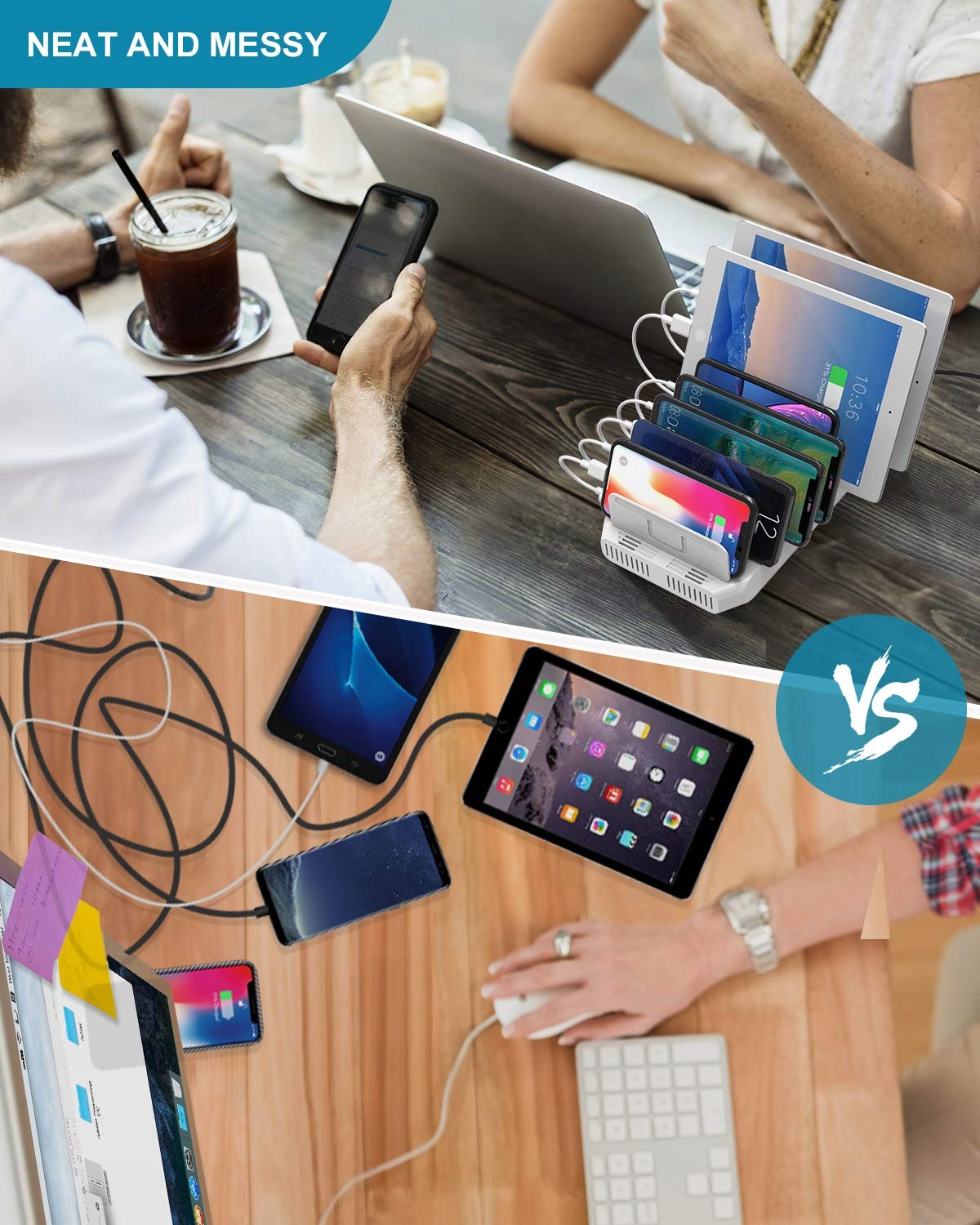 UNITEK Stacja Ładowania USB 96W 10 Portów Smart IC Dla Tabletów i Urządzeń — miniatura 4