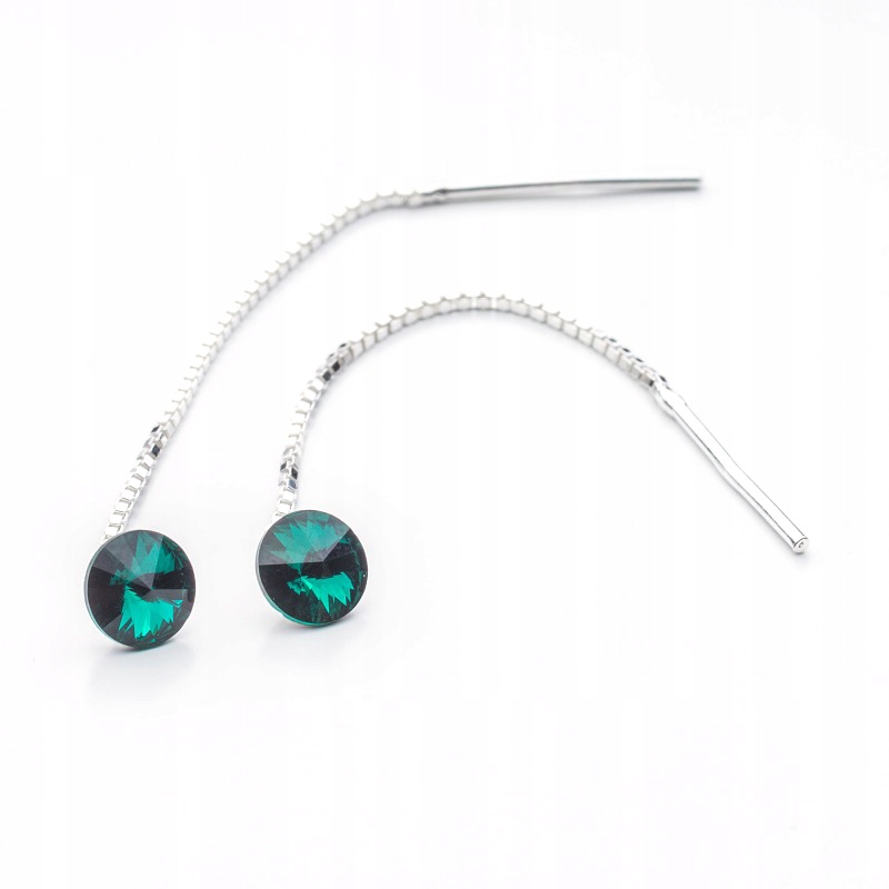 

Srebrne długie kolczyki z kr. Swarovski 6mm Eme