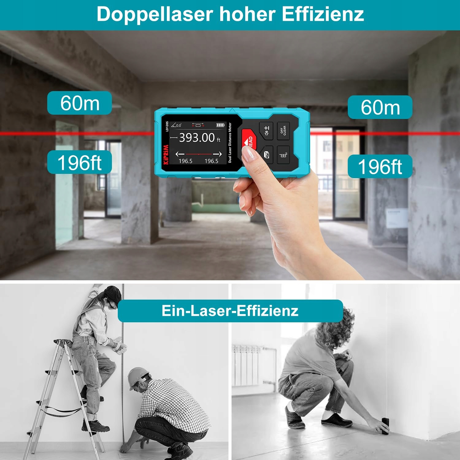 KIPRIM LD120S Laserowy Dalmierz 120m Elektroniczna Poziomica — miniatura 2