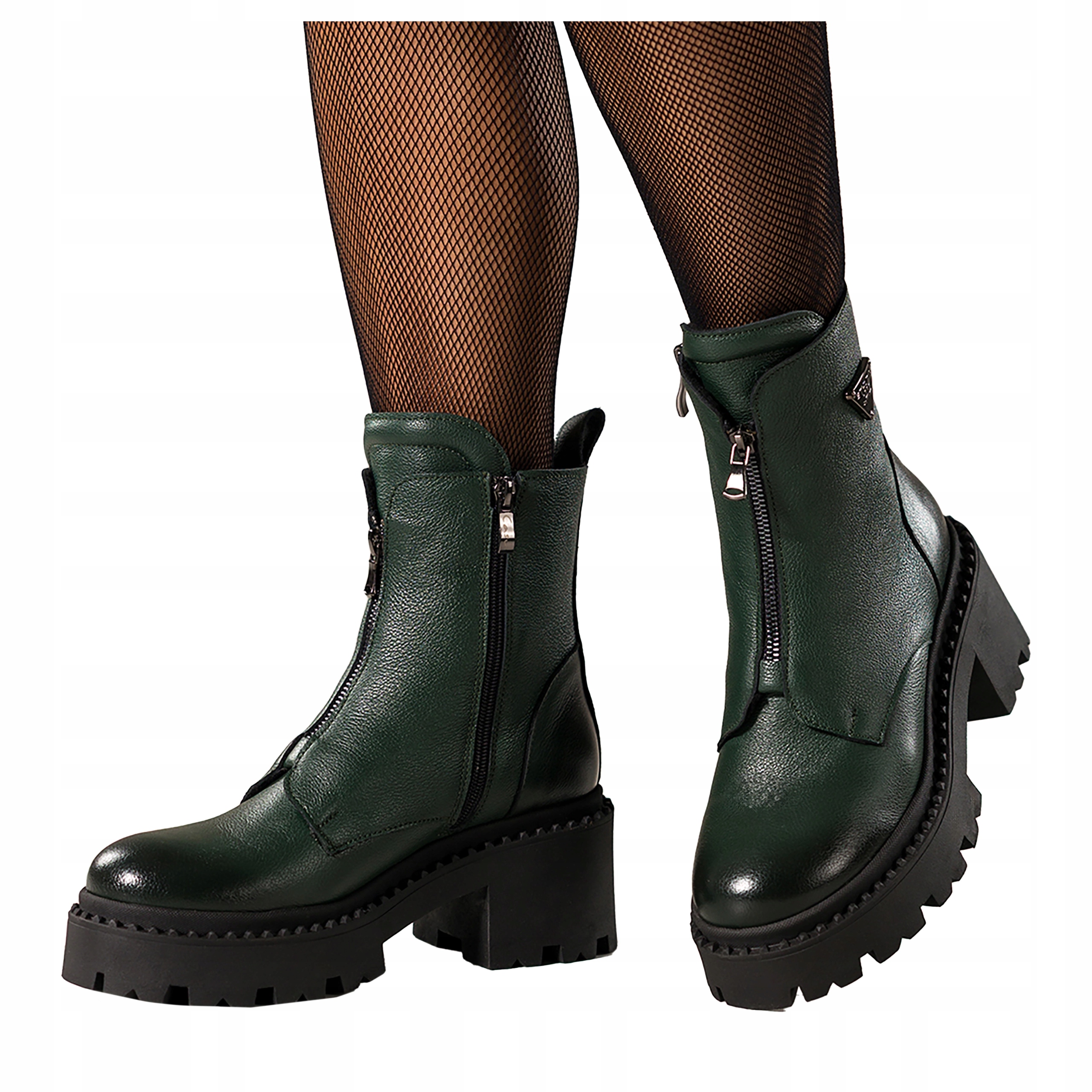 Dámské Kotníkové Boty Zelené Kožené Pohodlné Běžící platforma s ozdobou vel. 40