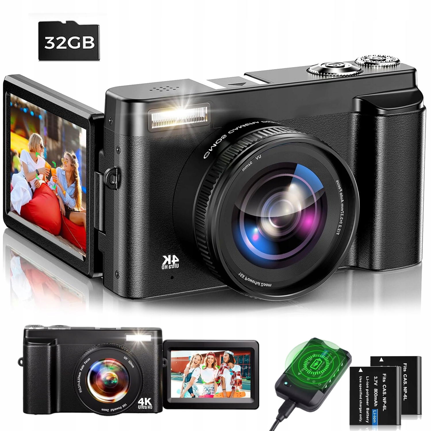 Digitální Fotoaparát 4K Uhd 3'' 48MP 16X Zoom Kompaktní Kamera