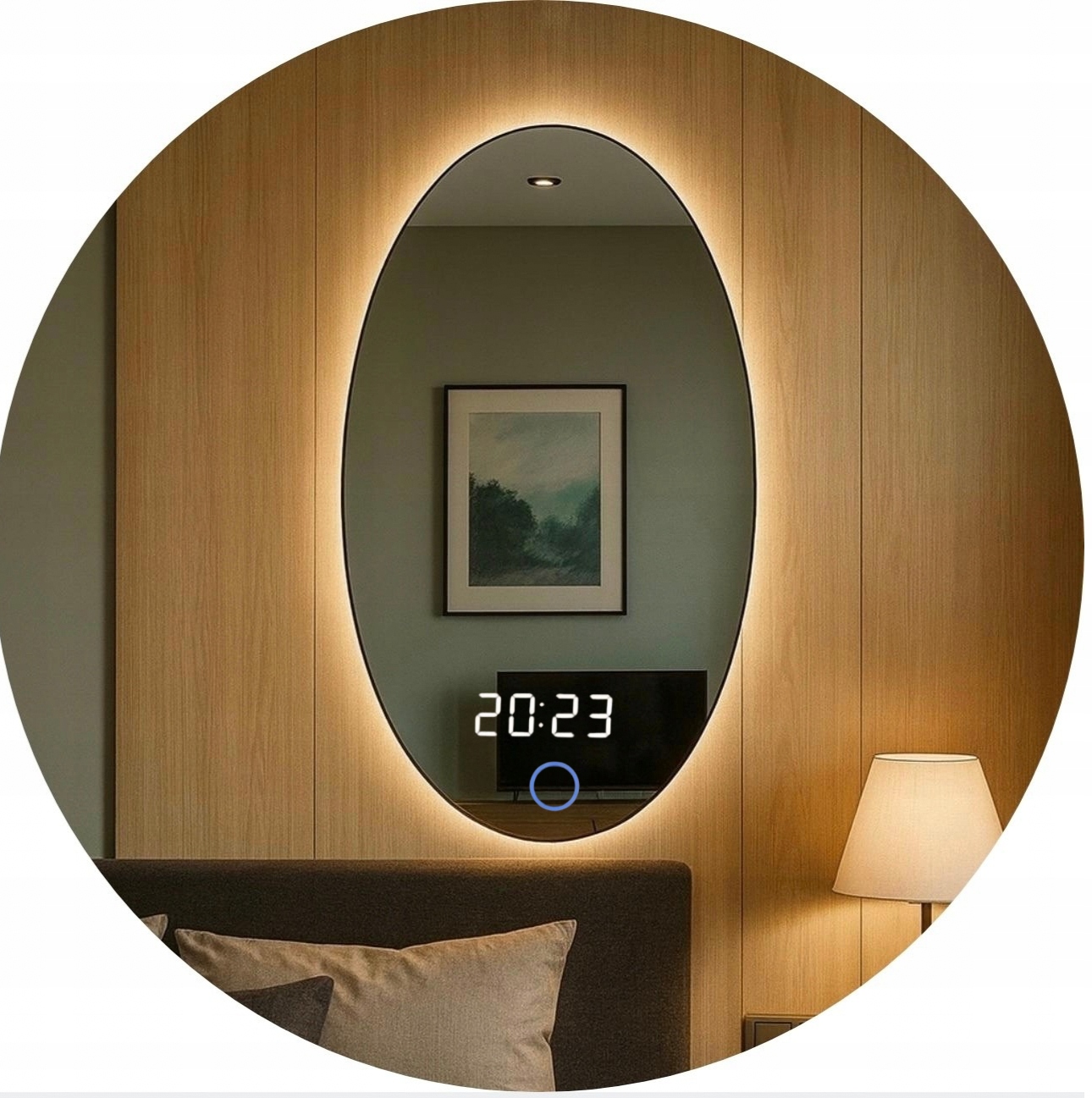 Elipsa Oválne Zrkadlo Led 80x60 Kúpeľňové Zrkadlo Dotykový Vypínač Hodiny