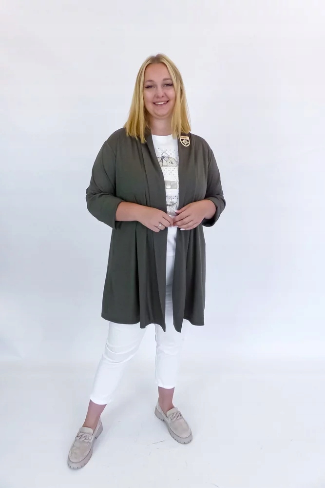 Olivový dlouhý kardigan s broží Uni