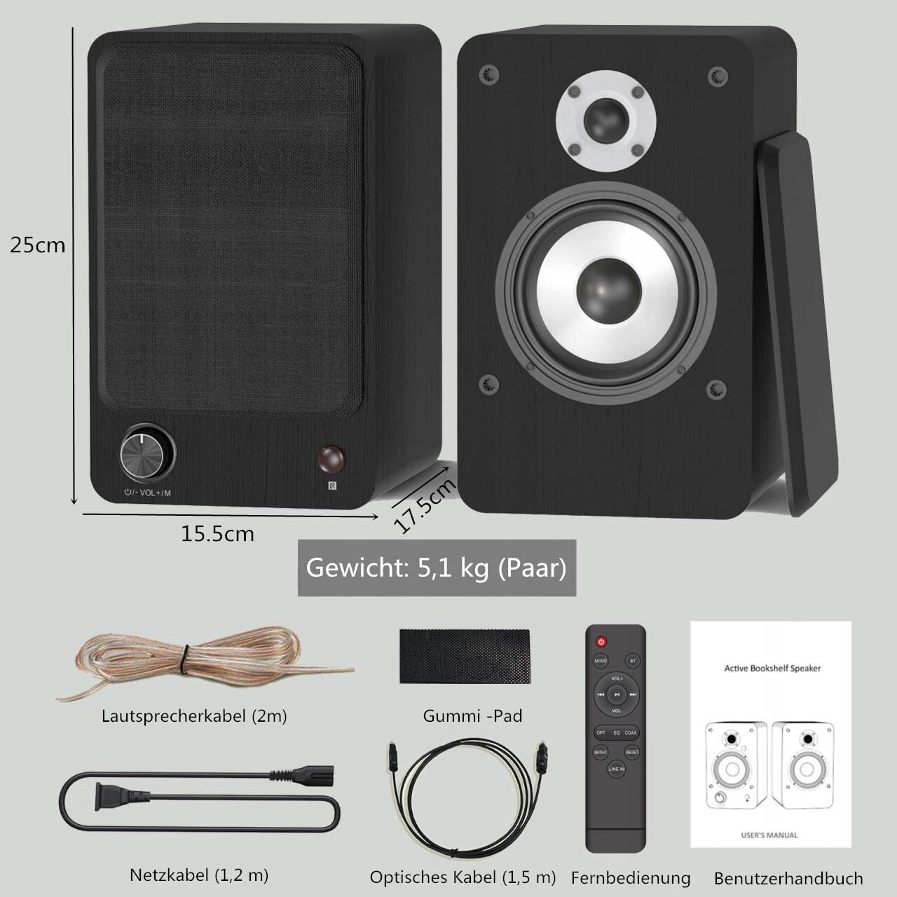 HANLIM Aktywne Głośniki Bluetooth HiFi 100W USB AUX Optyczne RCA Czarne — miniatura 5