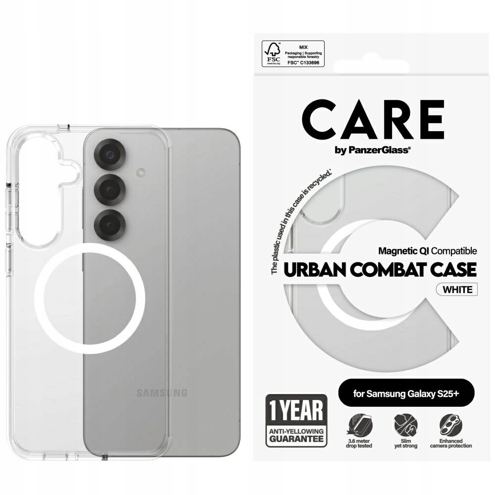 PanzerGlass Flagship Urban Combat White QI do Galaxy S25 Plus Przezroczysty