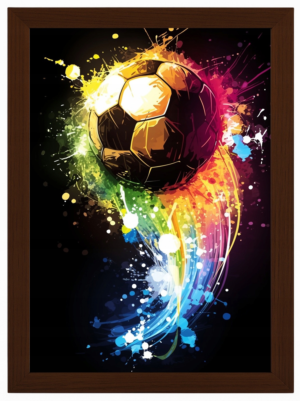 Plakát Rámeček Dřevo Graffiti Sport Fotbalový Fotbal Neon Duha 70x100