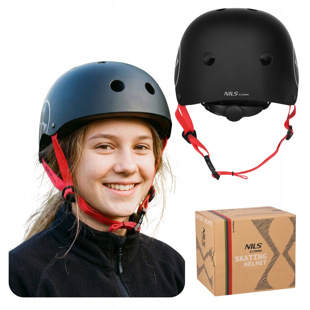 Kask Rowerowy Regulowany Na Rolki Wentylowany Czarny Nils Orzeszek 58-61 cm