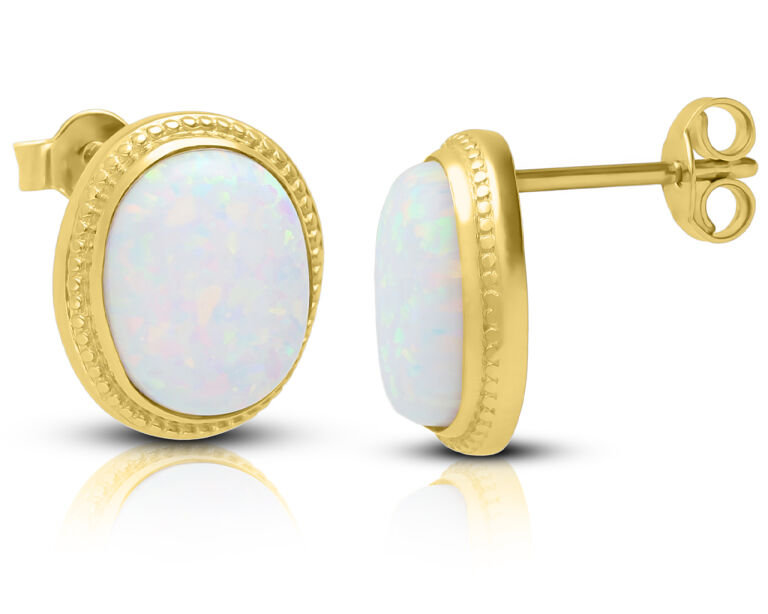 Náušnice Zlaté 585 s bílým opálem Oválné Dámské velké náušnice
