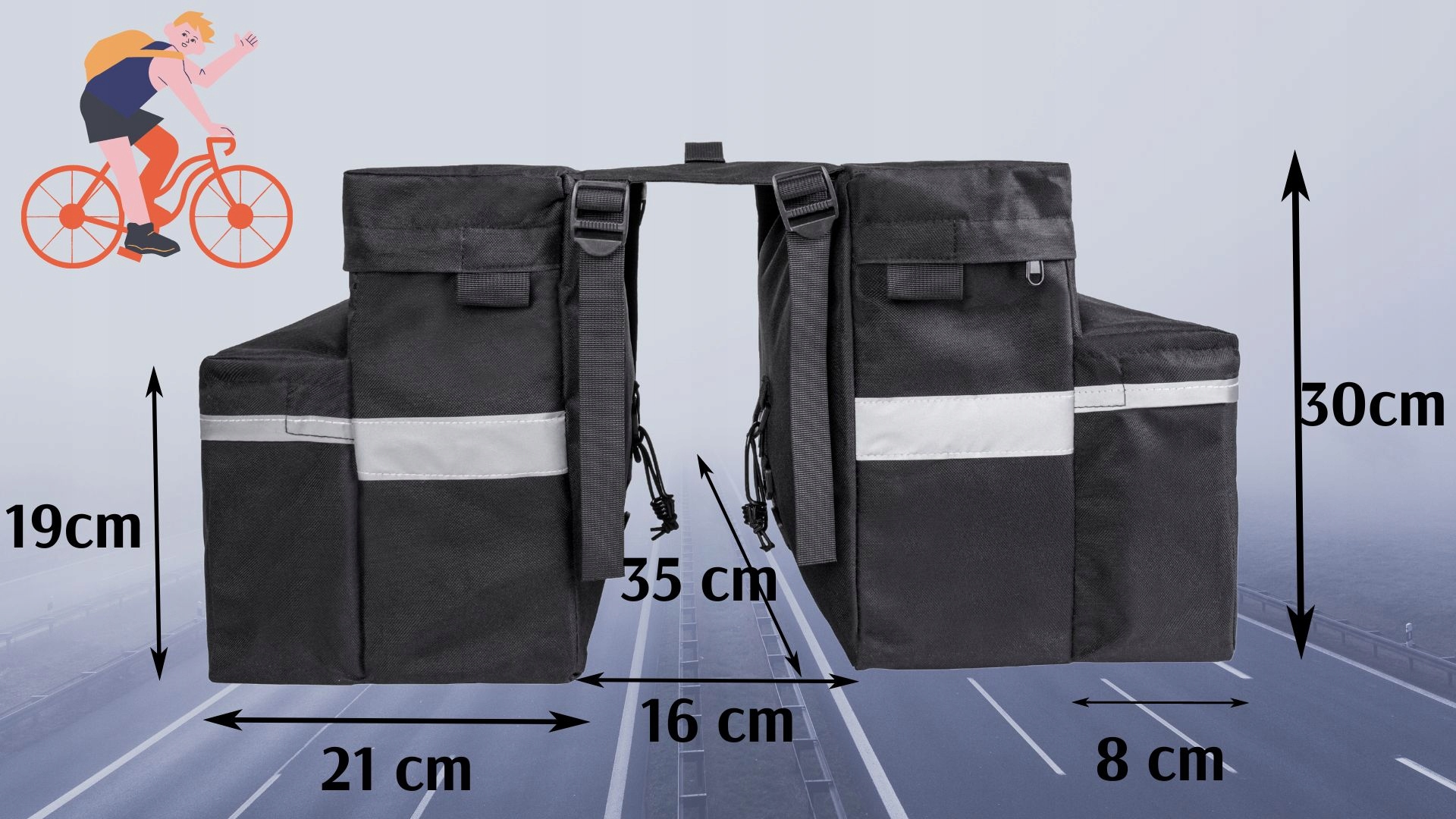 SAKWA ROWEROWA DWUKOMOROWA PODWÓJNA NA ROWER BAGAŻNIK ROWEROWA POJEMNA 26L Waga 580 g