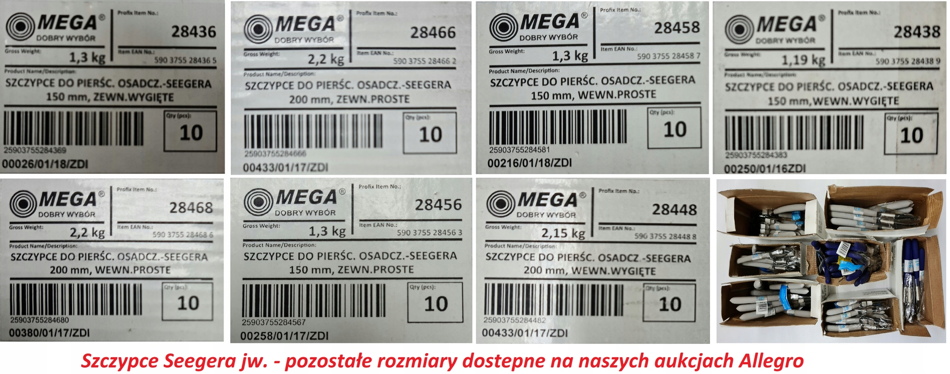 WEWNĘTRZNE PROSTE SZCZYPCE SEEGERA 150mm MEGA Waga produktu z opakowaniem jednostkowym 0.15 kg