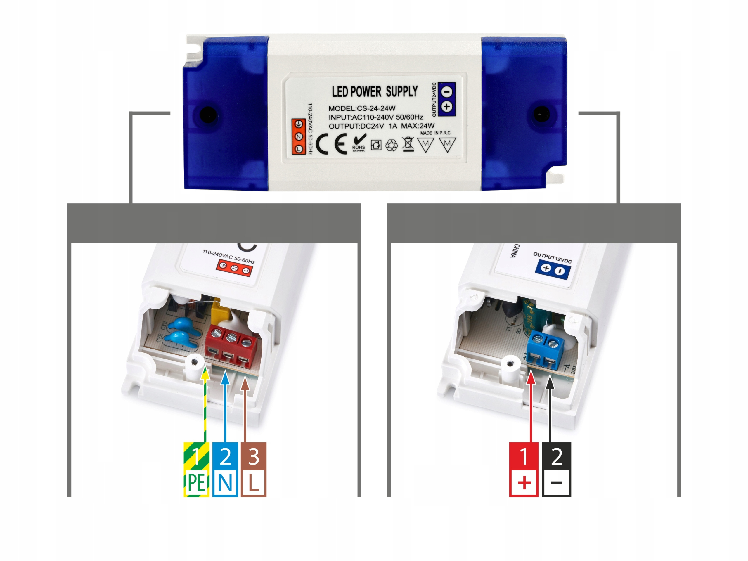 ZASILACZ LED 24V MEBLOWY 1A 24W DO TAŚMA TAŚMY LED Transformator Napięcie znamionowe wyjściowe 24 V