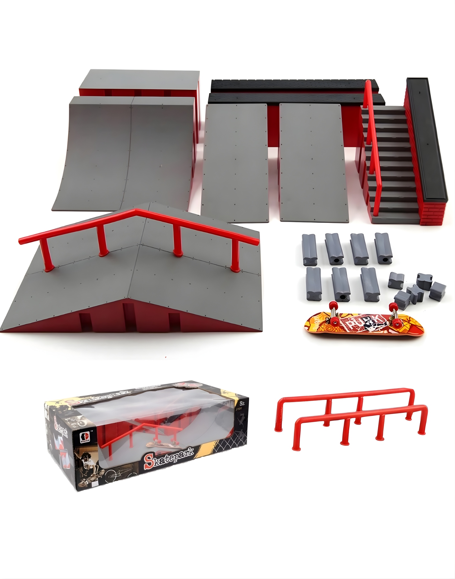 Duży zestaw fingerboard ze skateparkiem RegMag FB-10-A – Wymiary i materiały
