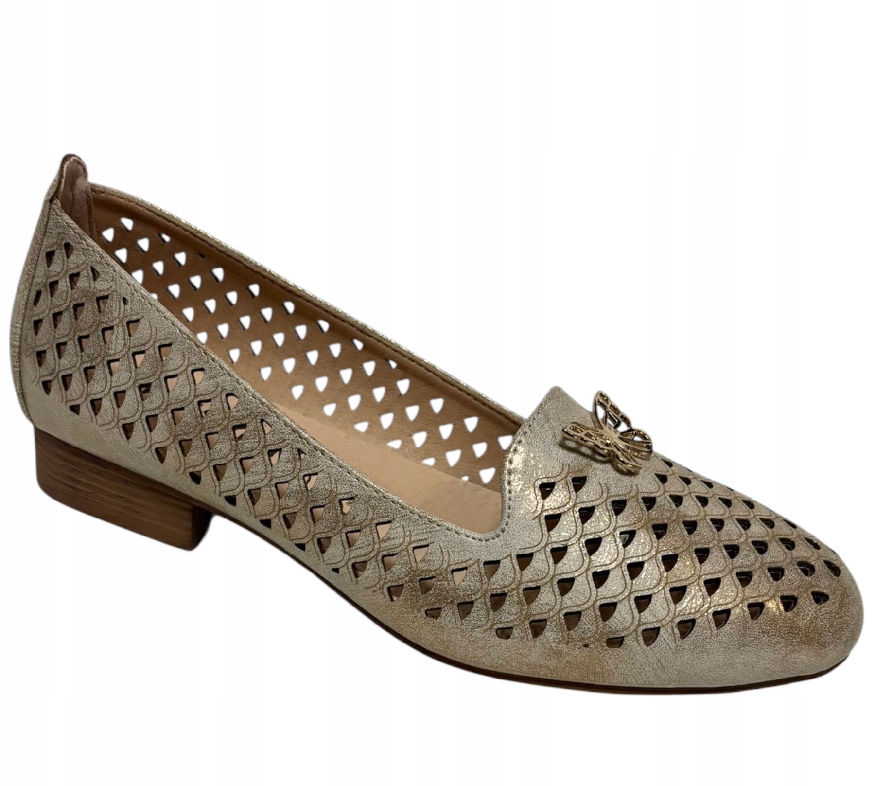 M. Daszyński 222-3 Półbuty Baleriny Czółenka Ażurowe Złote Licowe 40