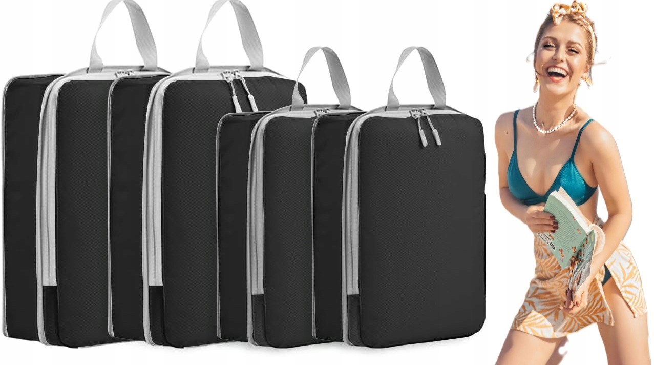 Torby Kompresyjne Organizer Walizki Bagażu 4 Szt. Czarny