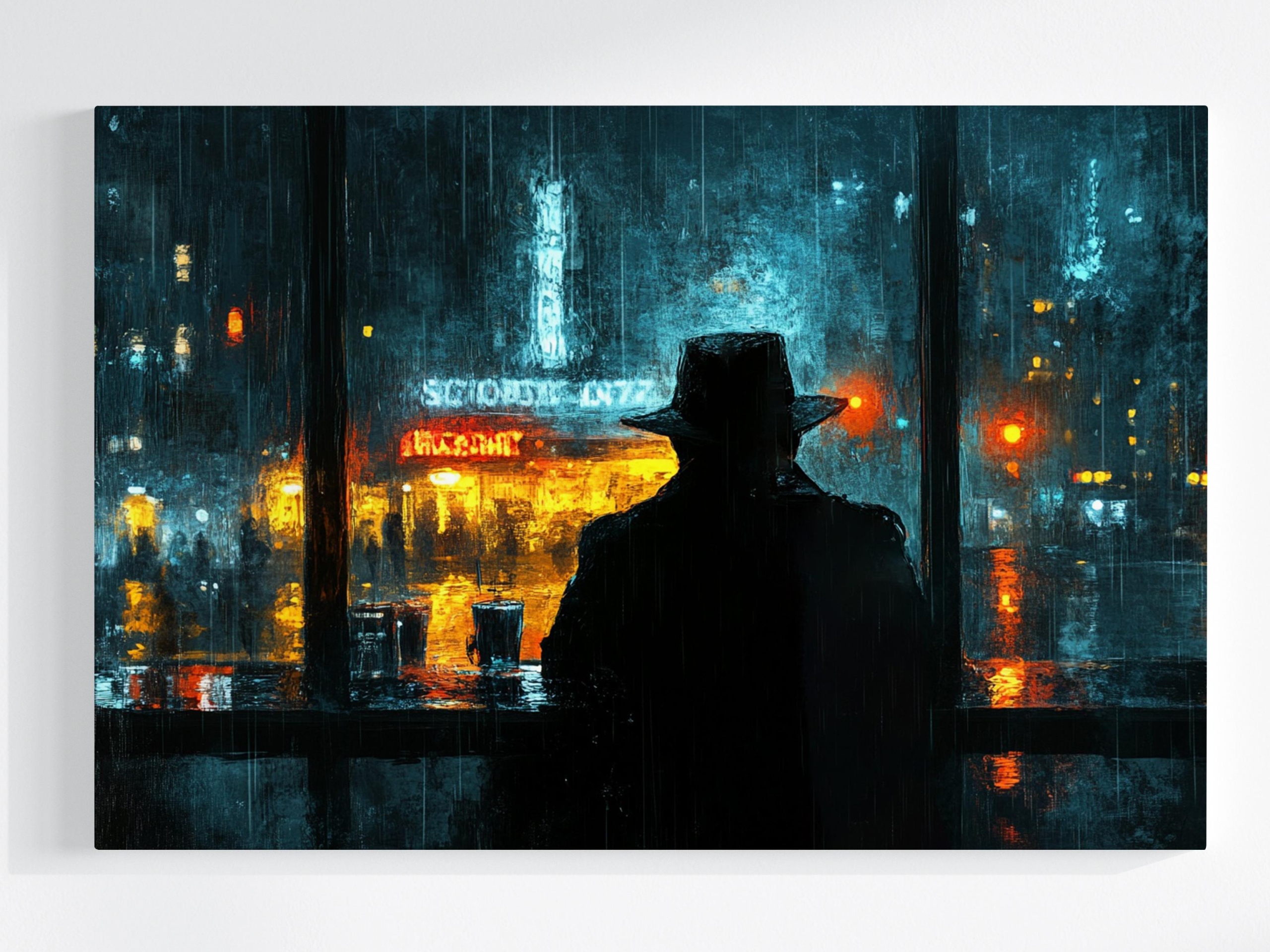 Obraz Na Plátně Canvas Postava Muž Město Déšť Liják Noc 120x80