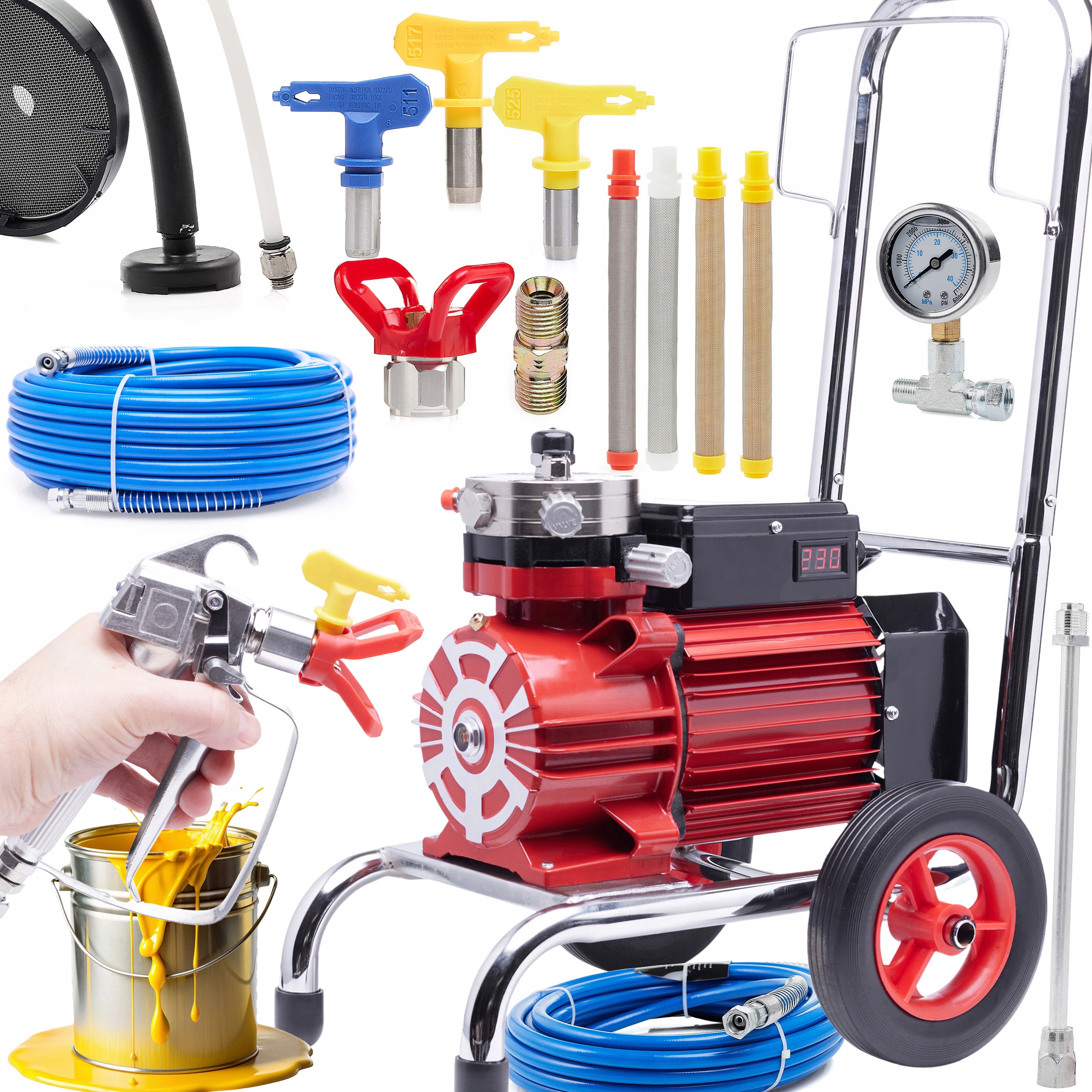 Agregat Malarski Do Malowania Hydrodynamiczny 3500W Wąż 23m 3xDYSZA 5xFILTR