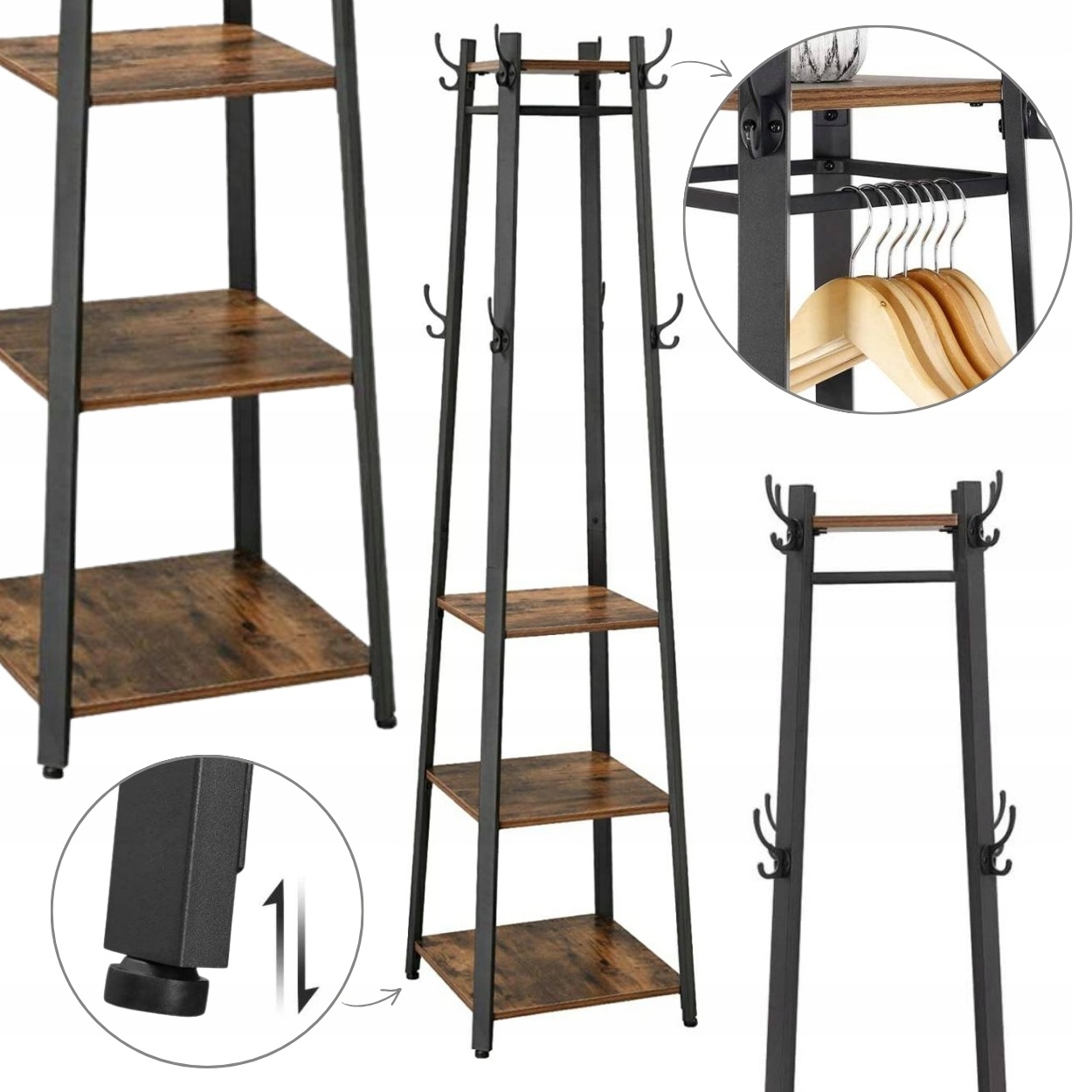 Stojanový věšák na oblečení Loft Industrial s háčky na chodbu do kanceláře