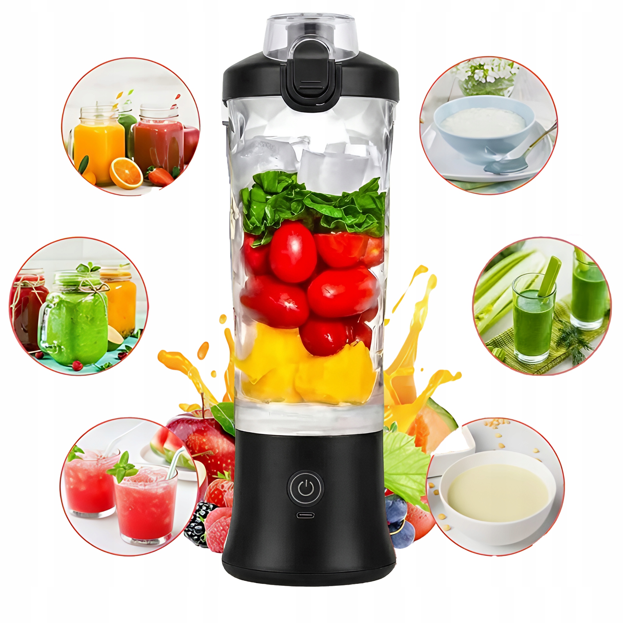 Bezprzewodowy blender kielichowy 0,6L do smoothie Czarny