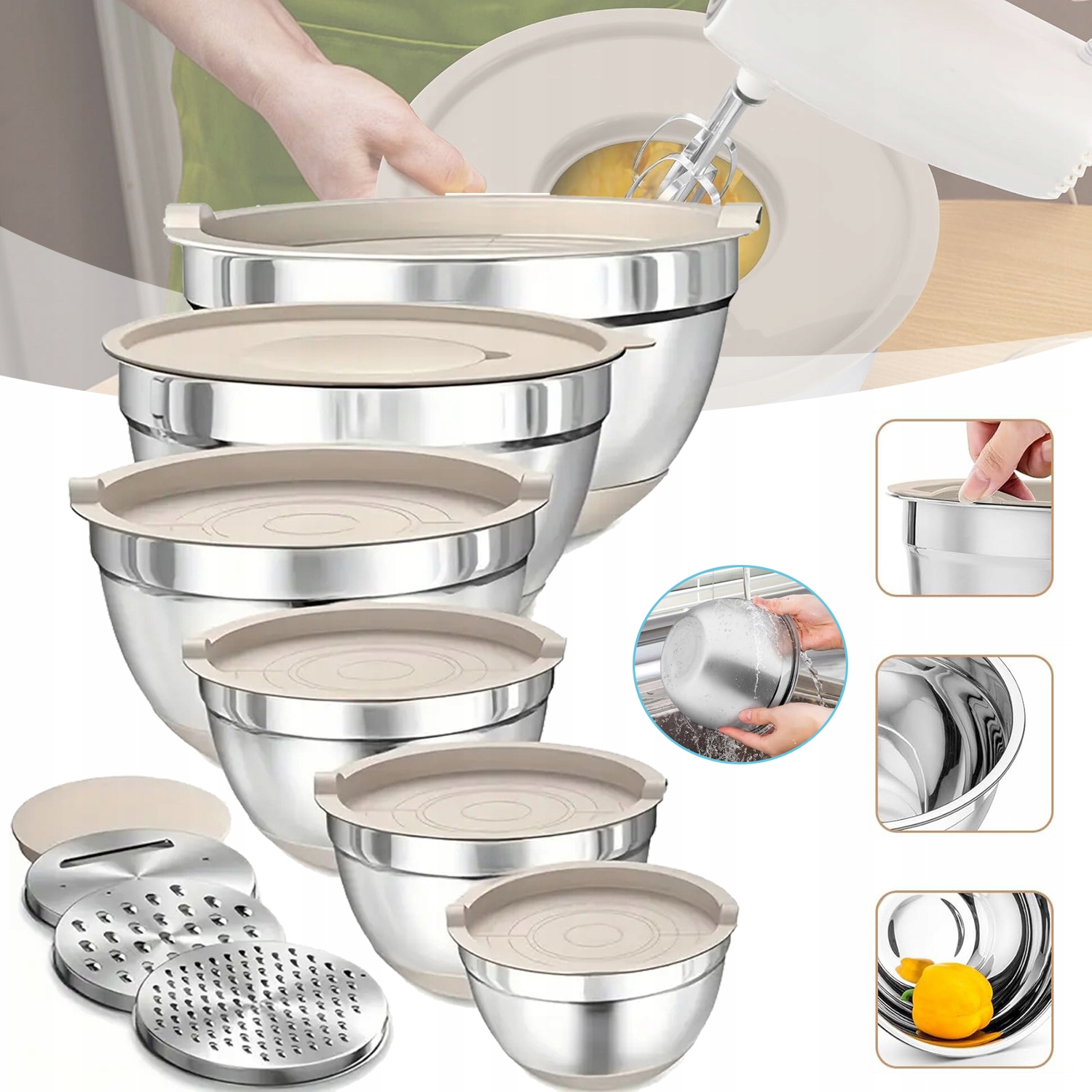 6 X Misek Na Saláty, Mísa Na Míchání A Servírování Z Nerezové Oceli