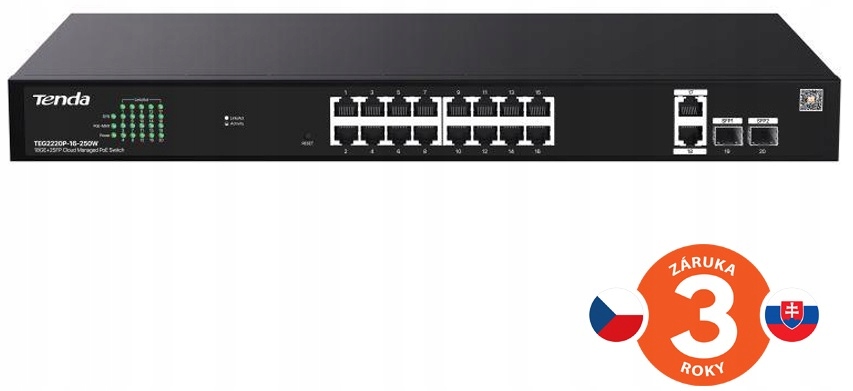 Spravovateľný switch Tenda TEG2220P-16-250W 18GE+2SFP PoE 250W