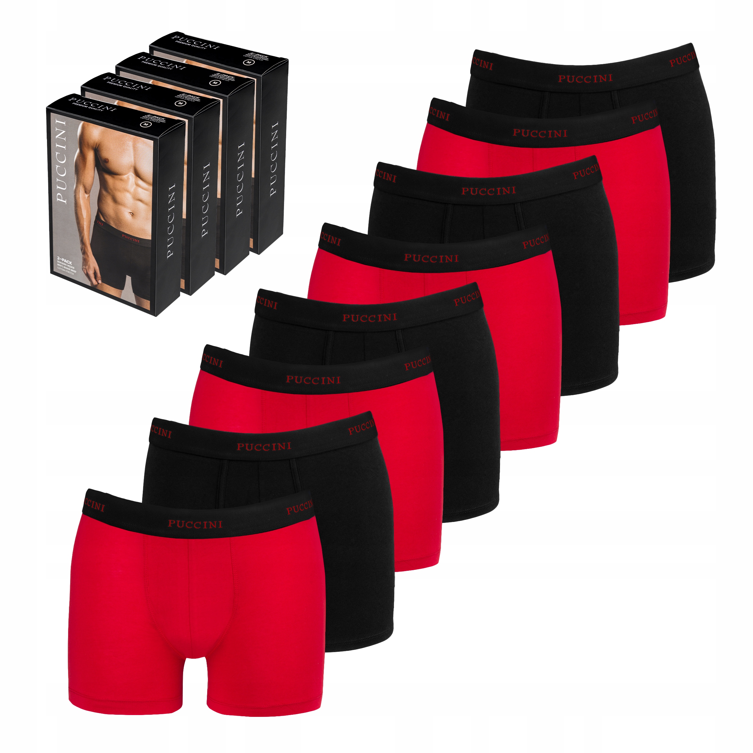 Pánské boxerky Puccini Černé Červené Sada 8 kusů Bavlna XL BX05XL-1-3
