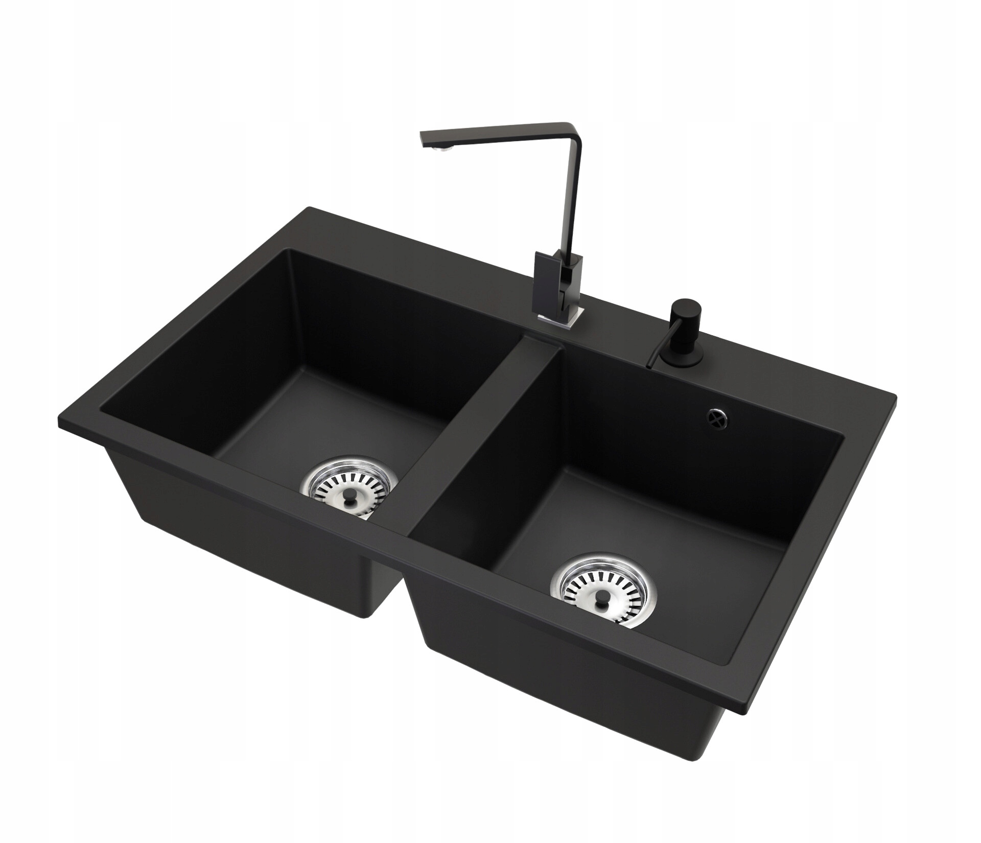 Dvoukomorový dřez Exclusive 20 Baterie Nook Sifon Chrom Dávkovač