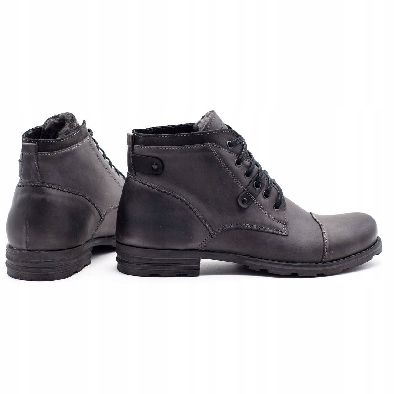 BUTY męskie OCIEPLANE ZIMOWE SKÓRA C15s szare 43 Rozmiar 43