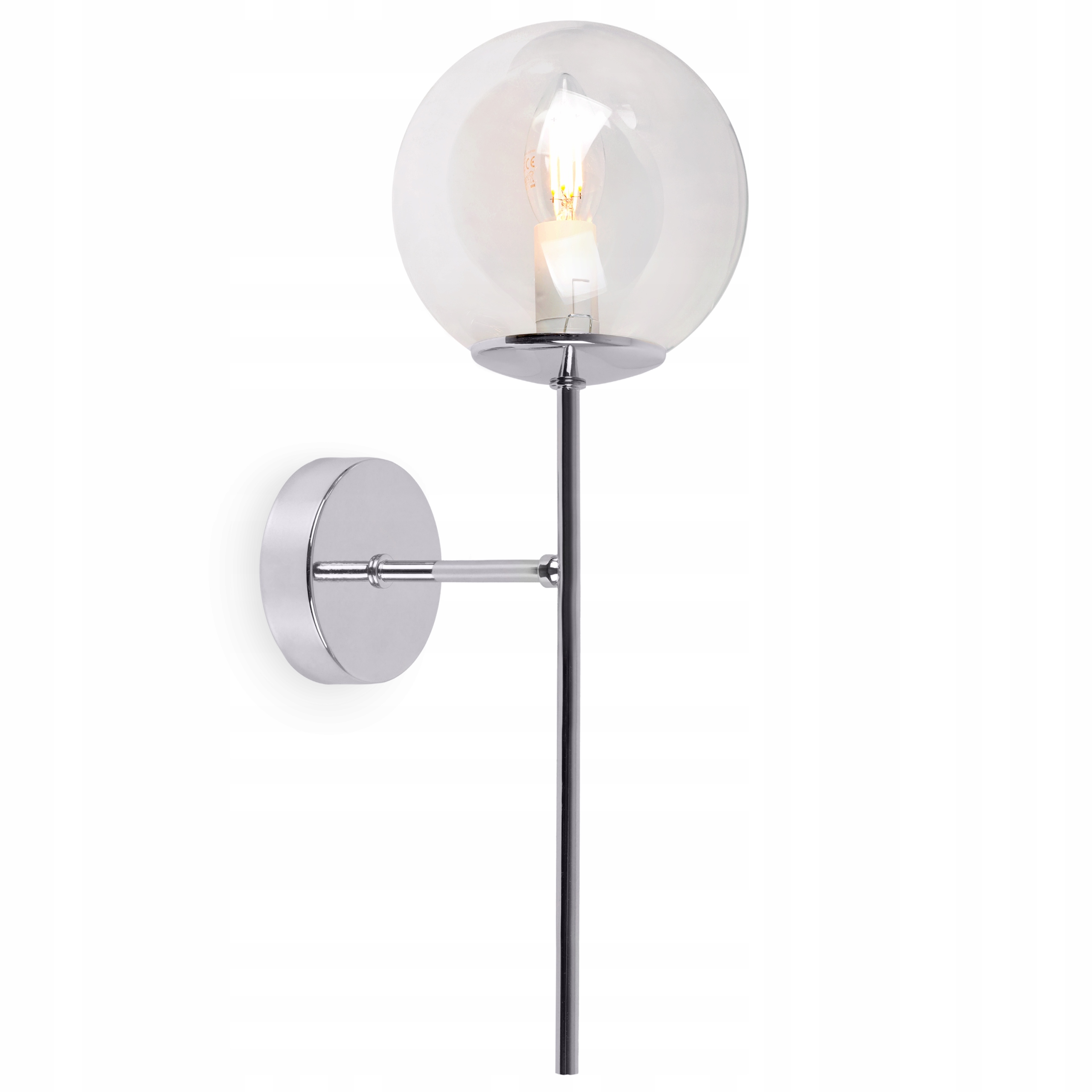 Kinkiet Ścienny Chrom Lampa Ścienna Sufitowa Przeroczysta Szklana Kula E14