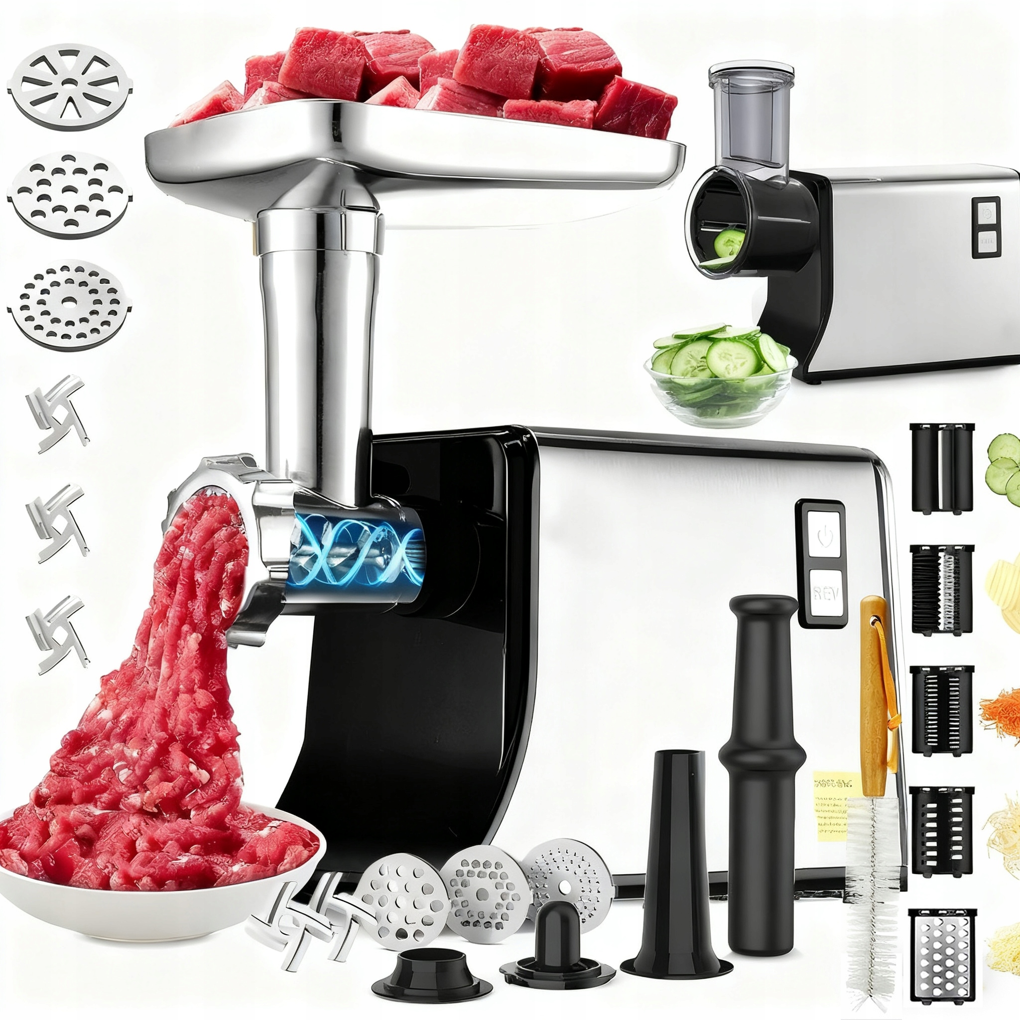 2V1 Mlýnek Na Maso Elektrický Kráječ S 20 Prvky – 2000 W