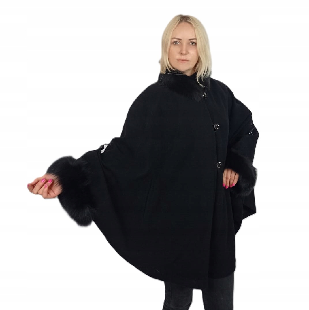 Peleryna obszyta naturalnym futrem lisa