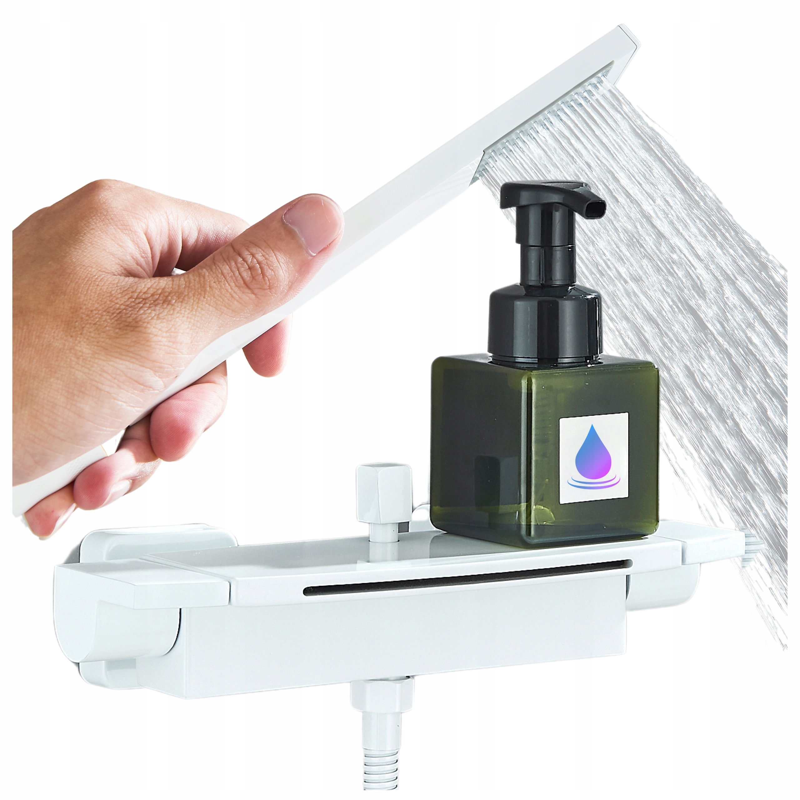 Vaňová Batéria Nástenná sprchová polica s vodopádom biela Ari