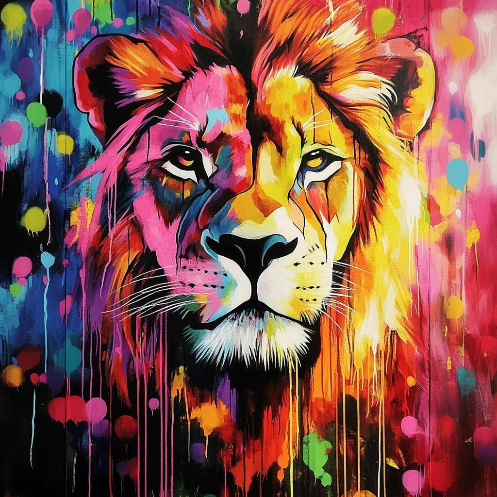 Obraz Na Plátně Canvas Graffiti Urban Street Art Lev Portrét Neon 80x80