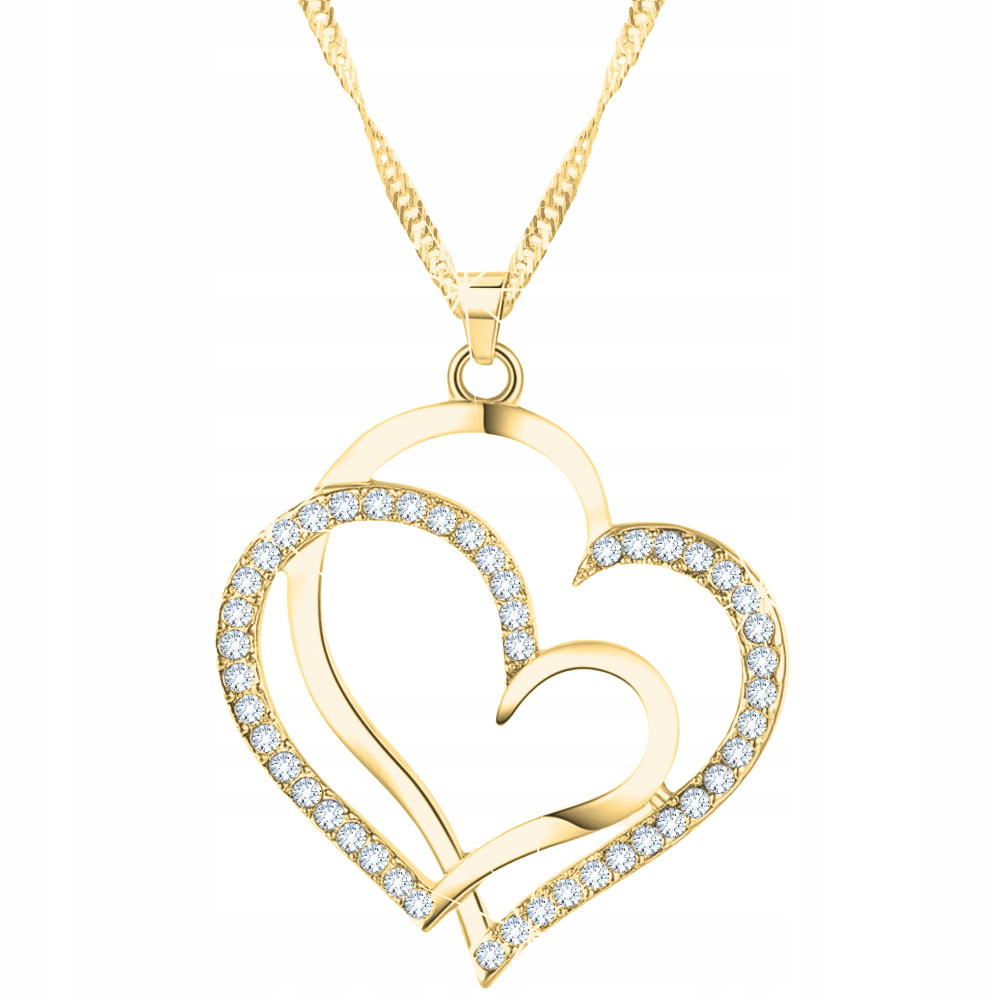 Zlatý náhrdelník Dvě Srdíčka zirkony stříbro 925