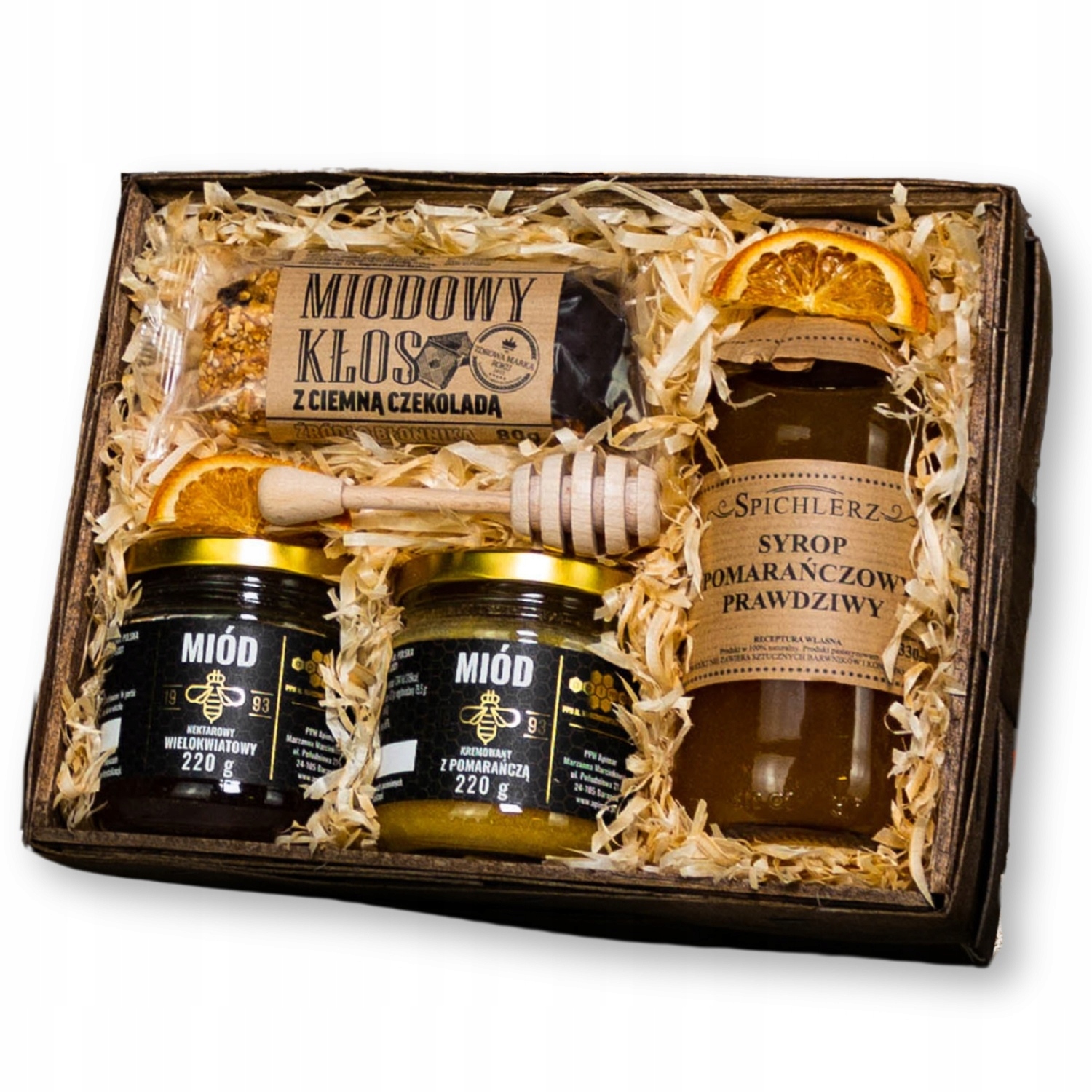 Levně Dárkový koš s medem, sirupem a tyčinkou – Hotový dárek k narozeninám