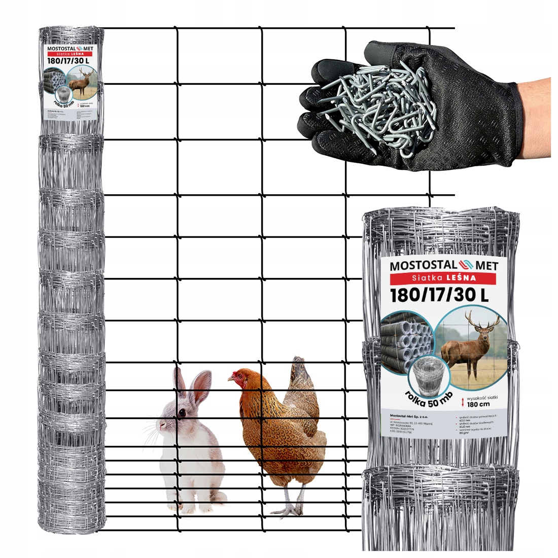Siatka Leśna ogrodzeniowa wys 180/17/30 L 50m Gęsta na kury Sarny