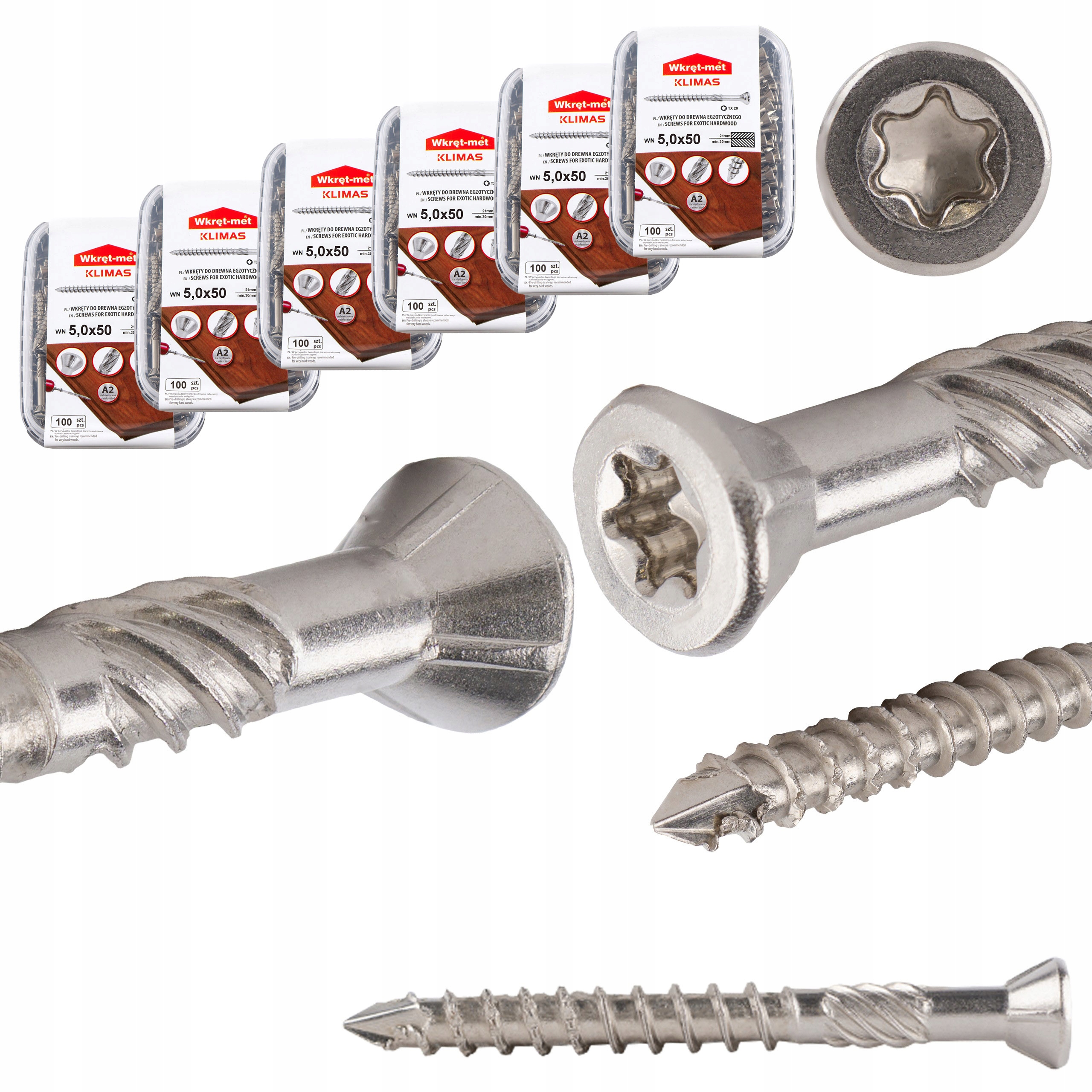 Nerezové skrutky do dreva 5x50 mm 600 ks na terasu Torx A2 Klimas Wn