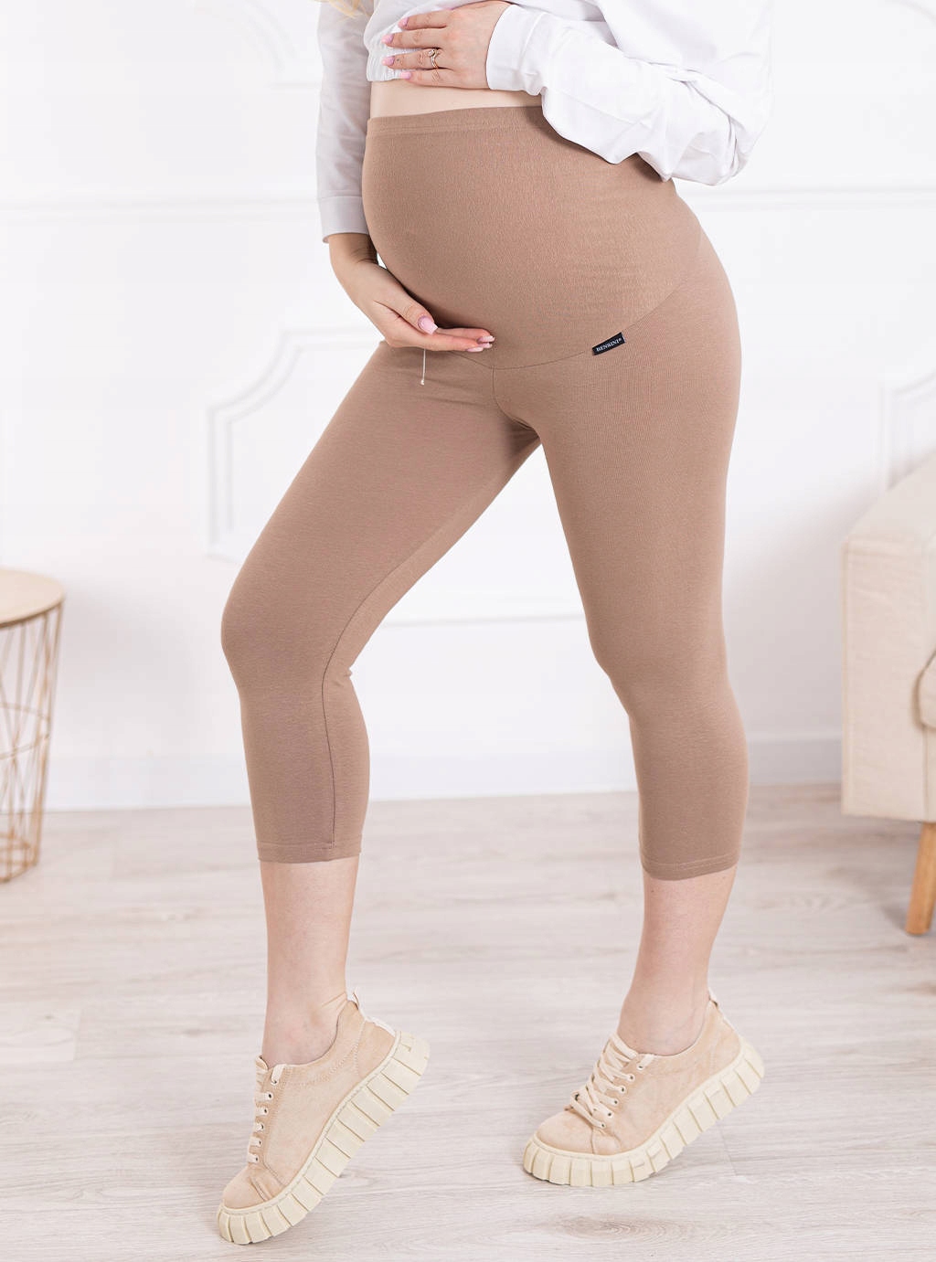 LEGGINSY CIĄŻOWE RYBACZKI Z PANELEM SPODNIE XXL Kolor beżowy