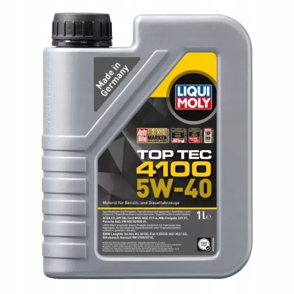 LIQUI MOLY TOP TEC 4100 5W40 C3 SN/CF 9L Przeznaczenie Samochody osobowe