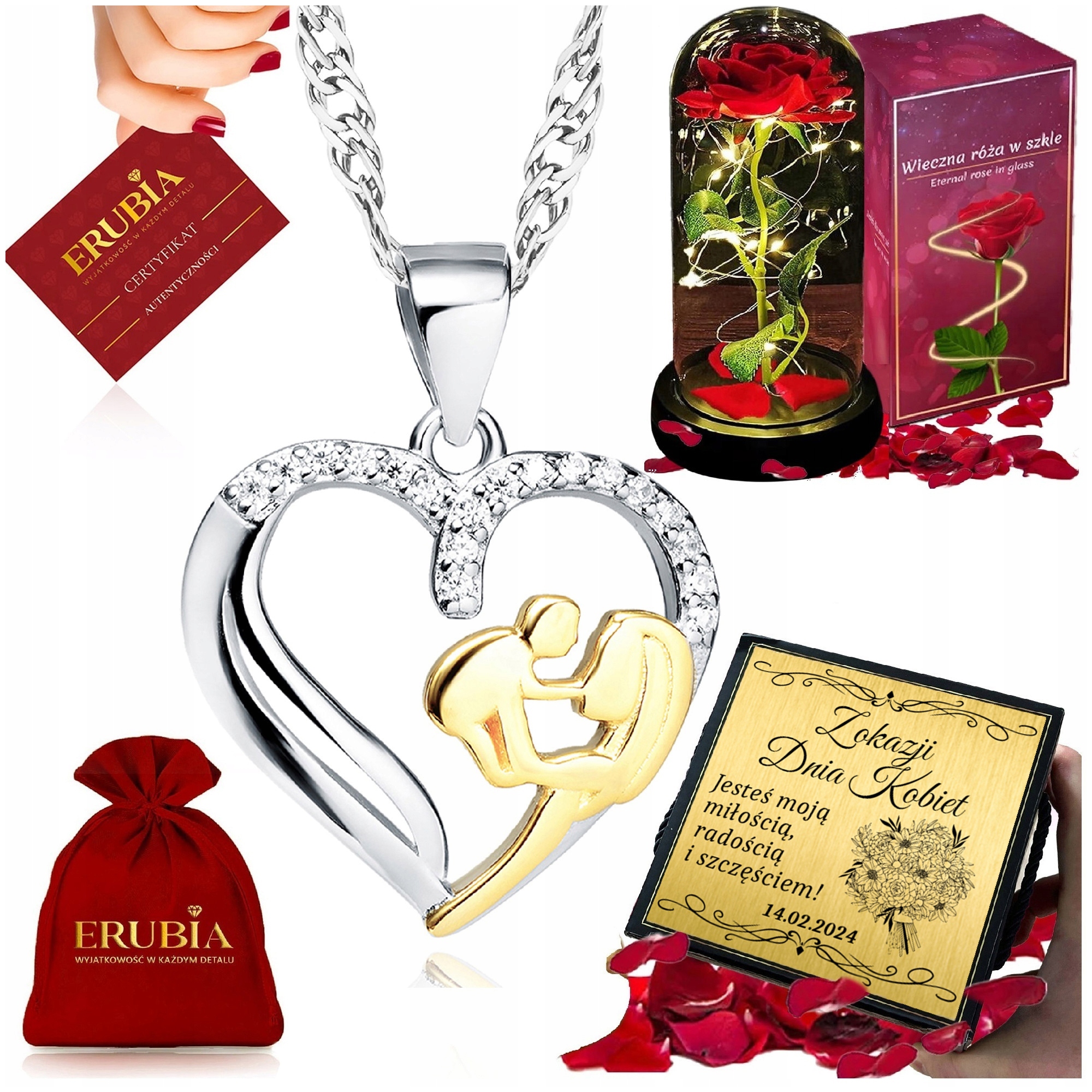 Zlatý Řetízek Srdíčko, Stříbro 925, Matka S Dítětem Led Věčná Růže