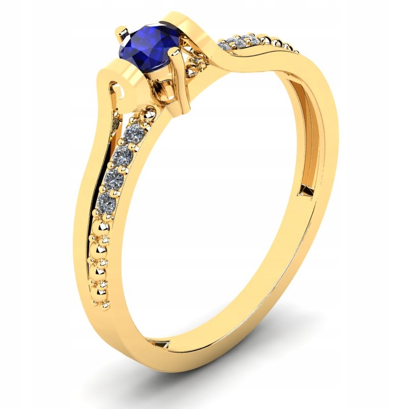 

Pierścionek Złoty Zaręczynowy Z Szafirową Cyrkonią