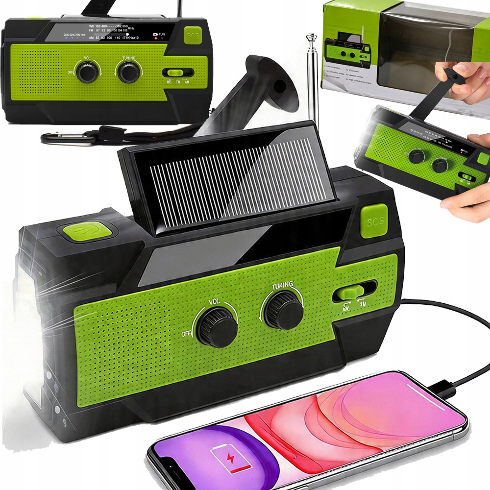 Přenosné Solární Rádio Korbka Alarm Dynamo Nouzová Svítilna Powerbank 3v1