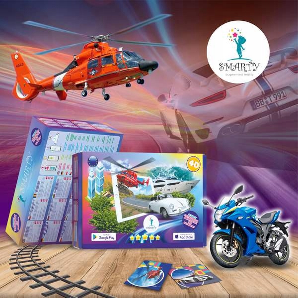 INTERAKTYWNE KARTY 3+ SMARTY 4D AUTA BUDOWA WOJSKO DŻWIG SMARTFON APLIKACJA Materiał karton papier