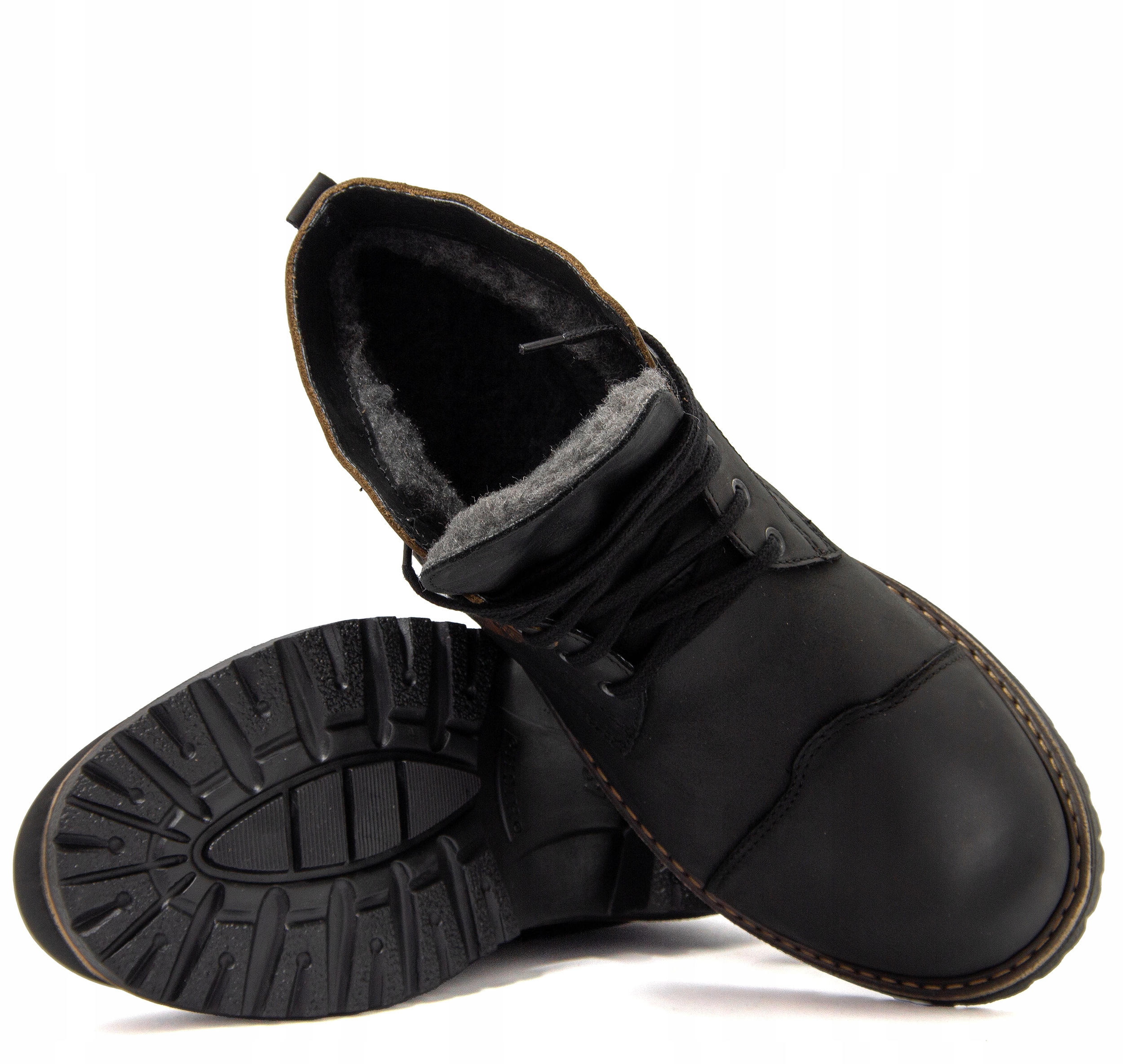 Buty męskie zimowe ocieplone trzewiki skórzane wygodne czarne C15czb 42 Rozmiar 42