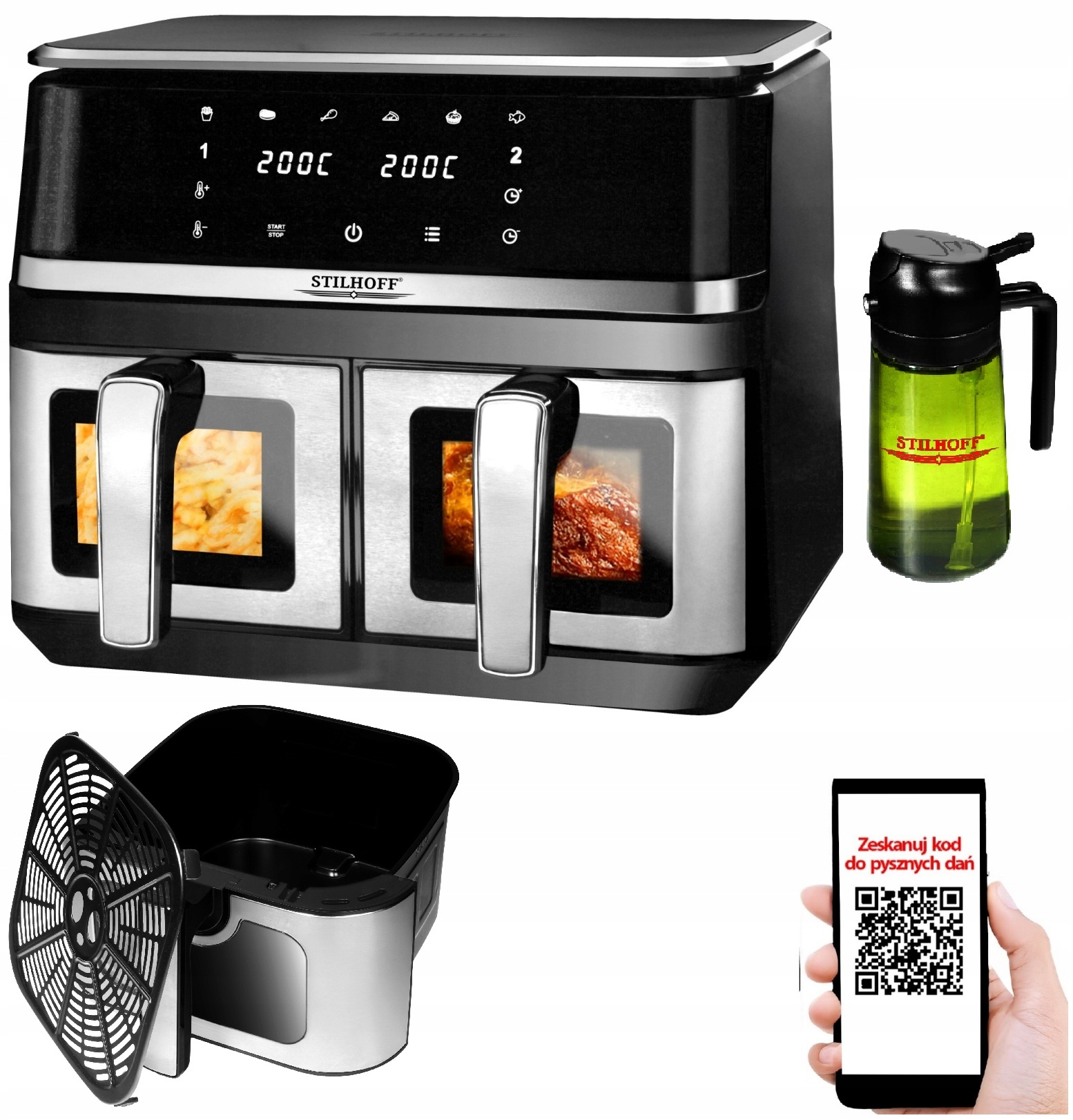 Horkovzdušná fritéza Stilhoff Airfryer Pro Duo 8,5L ostřikovač
