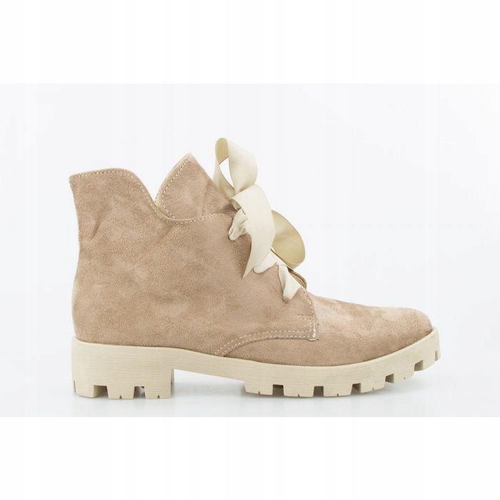 Béžové Kotníkové Boty Ploché S Vázáním Semišové 37
