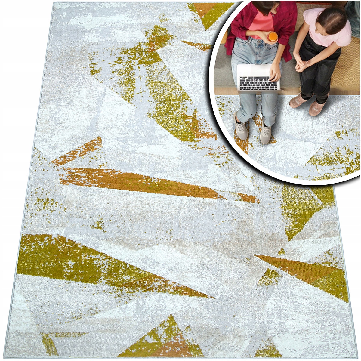 Žlutý Lesklý Koberec Do Obývacího Pokoje LAILA918A Béžový Šedý Loft 160x230