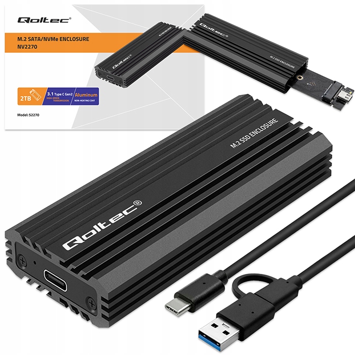 Pouzdro NV2270 na disk M.2 Ssd Sata NVMe Usb-c 2TB