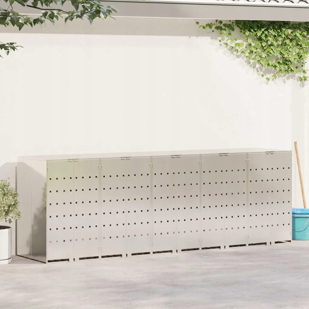 vidaXL Úložný box na 3 popelnice Stříbrná 340 x 77,5 x 115,5 cm